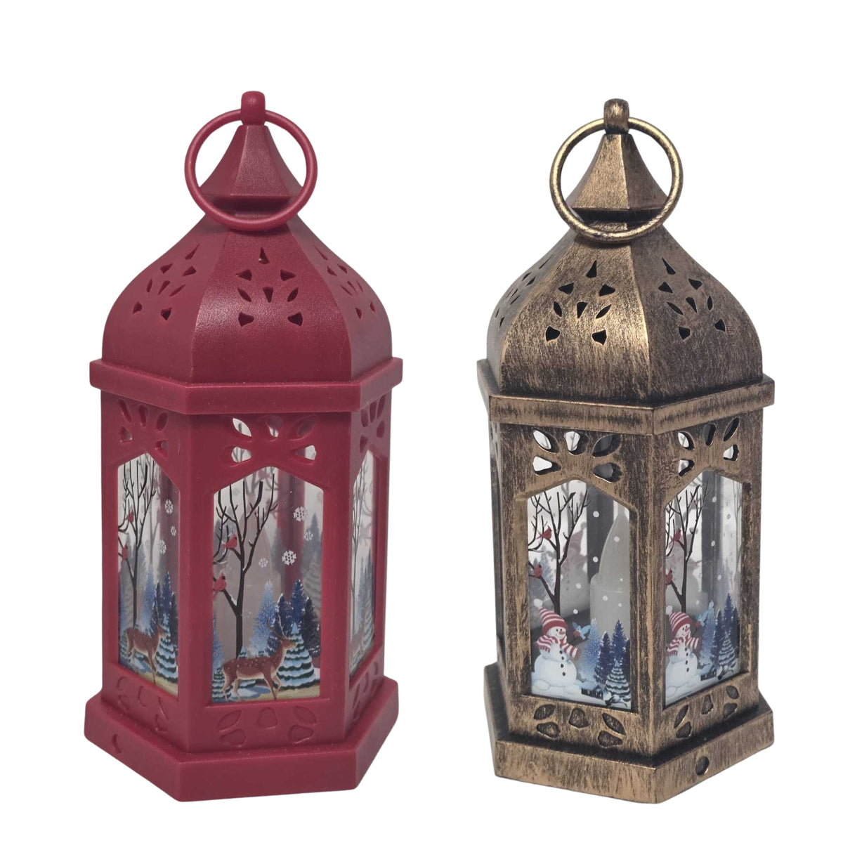 Christmas Snowman Decorative Lantern 20cm – 4 Colours – Single, Assorted Pack of 2 or Pack of 4