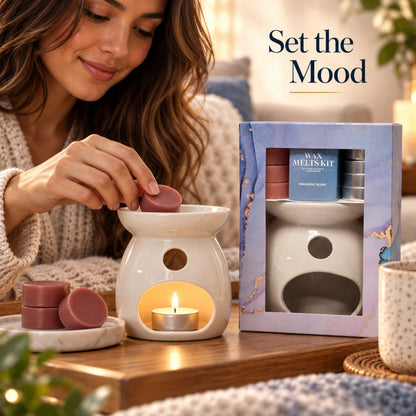 Paradise Scent Wax Melt Gift Set with Burner 4 Tealights & 4 Wax Melts