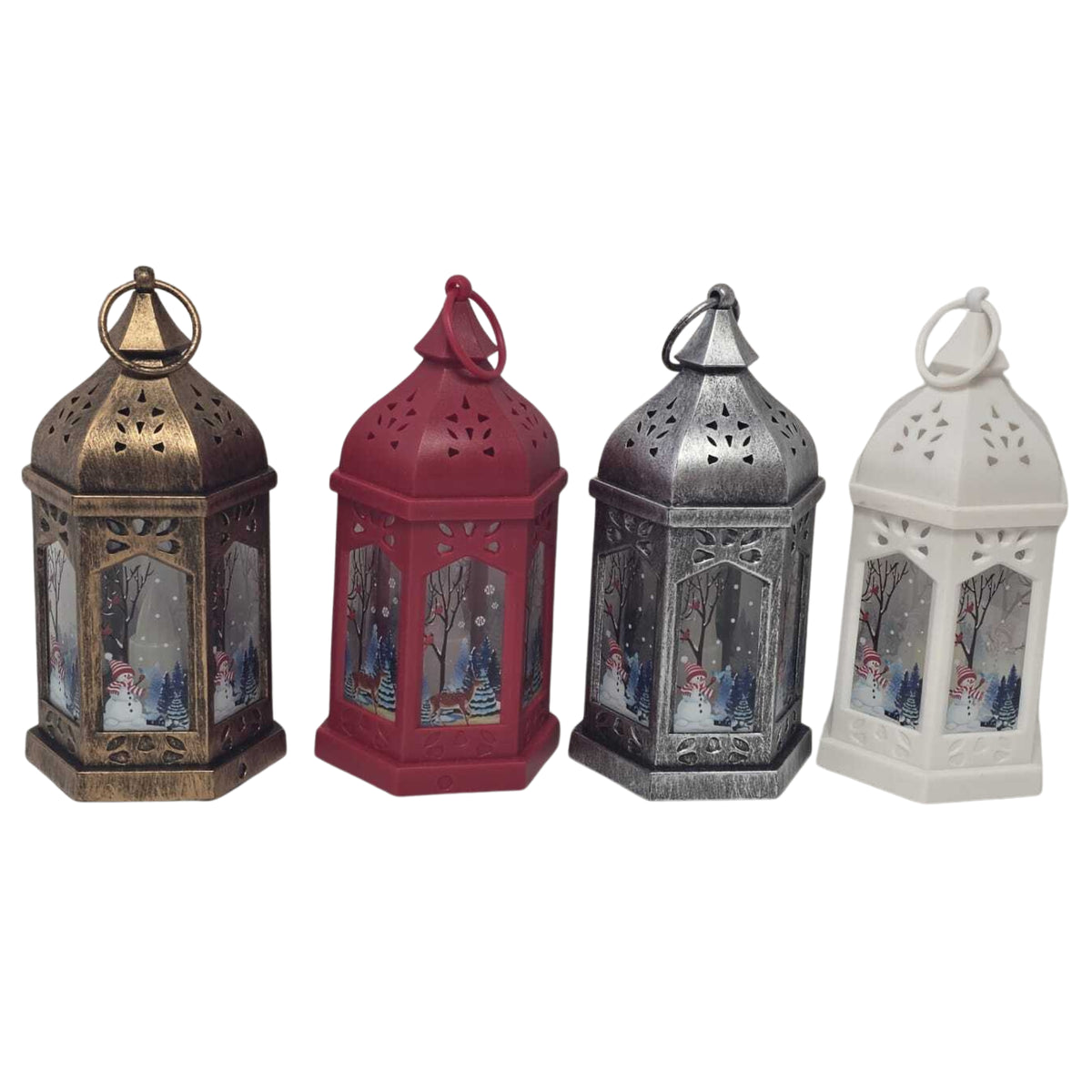 Christmas Snowman Decorative Lantern 20cm – 4 Colours – Single, Assorted Pack of 2 or Pack of 4