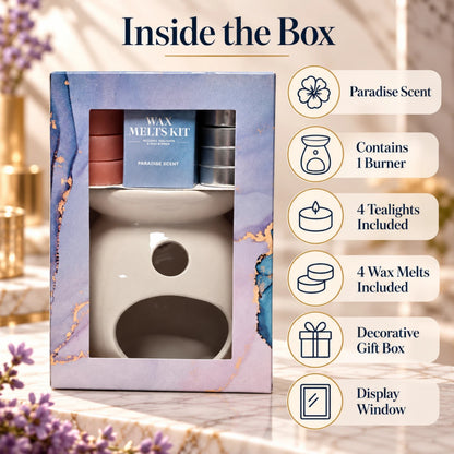 Paradise Scent Wax Melt Gift Set with Burner 4 Tealights & 4 Wax Melts