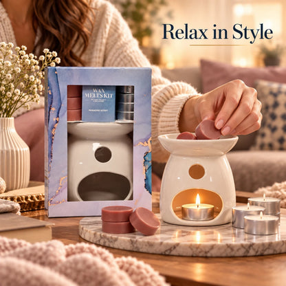 Paradise Scent Wax Melt Gift Set with Burner 4 Tealights & 4 Wax Melts