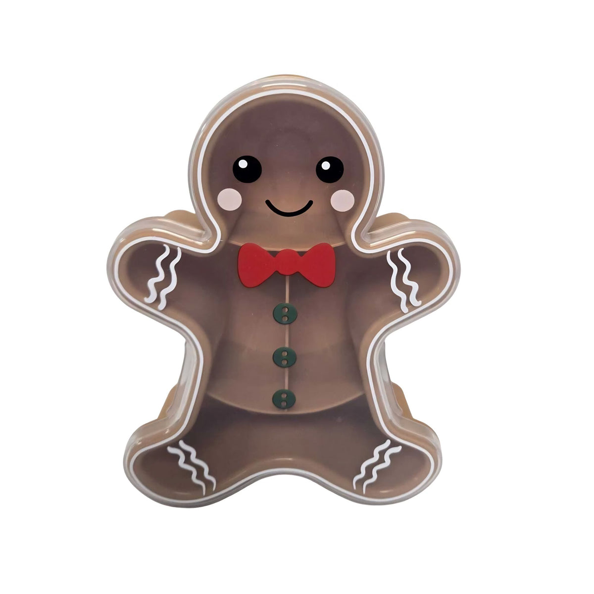 Christmas Gingerbread Man Serving Tray with Clear Lid Divided Snack Dish Festive Sweet Storage Tray