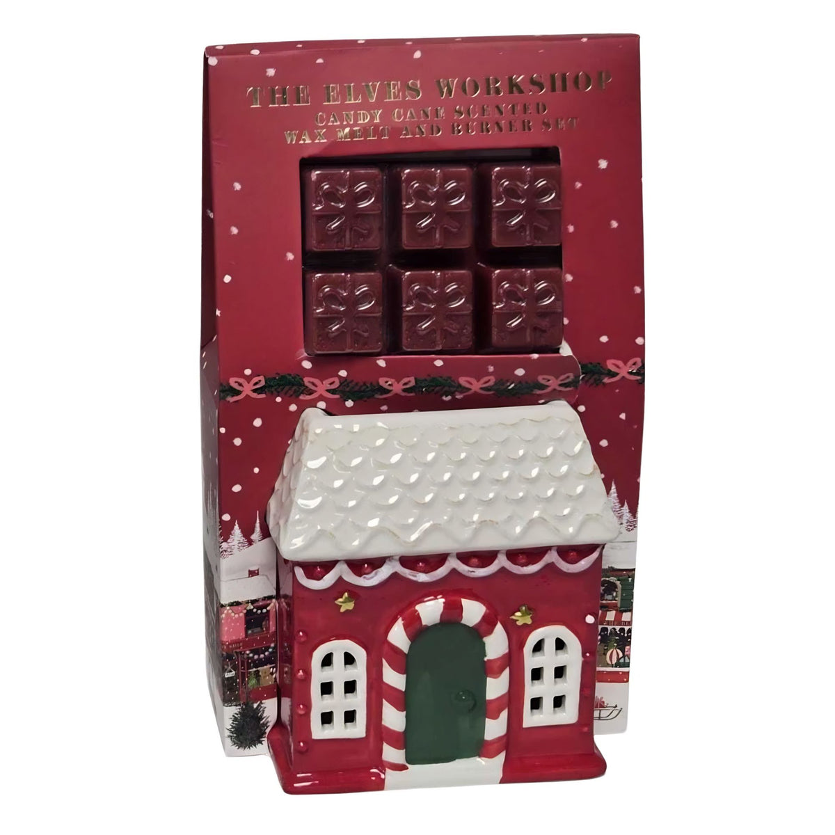 Christmas Wax Melt Burner Set Ceramic House Scented Melts Gift Set Gingerbread Candy Cane