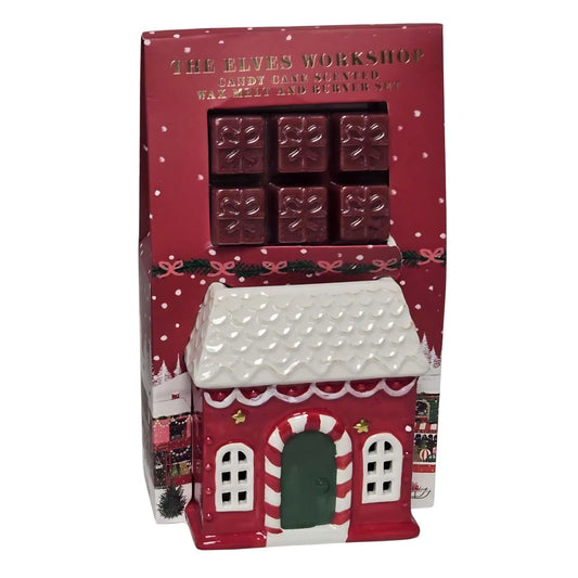 Christmas Wax Melt Burner Set Ceramic House Scented Melts Gift Set Gingerbread Candy Cane
