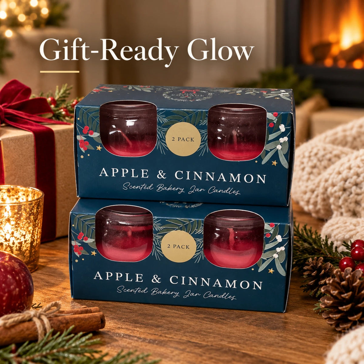 Apple & Cinnamon Scented Bakery Jar Candles 2 Pack | 42g Each