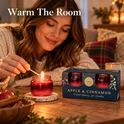 Apple & Cinnamon Scented Bakery Jar Candles 2 Pack | 42g Each