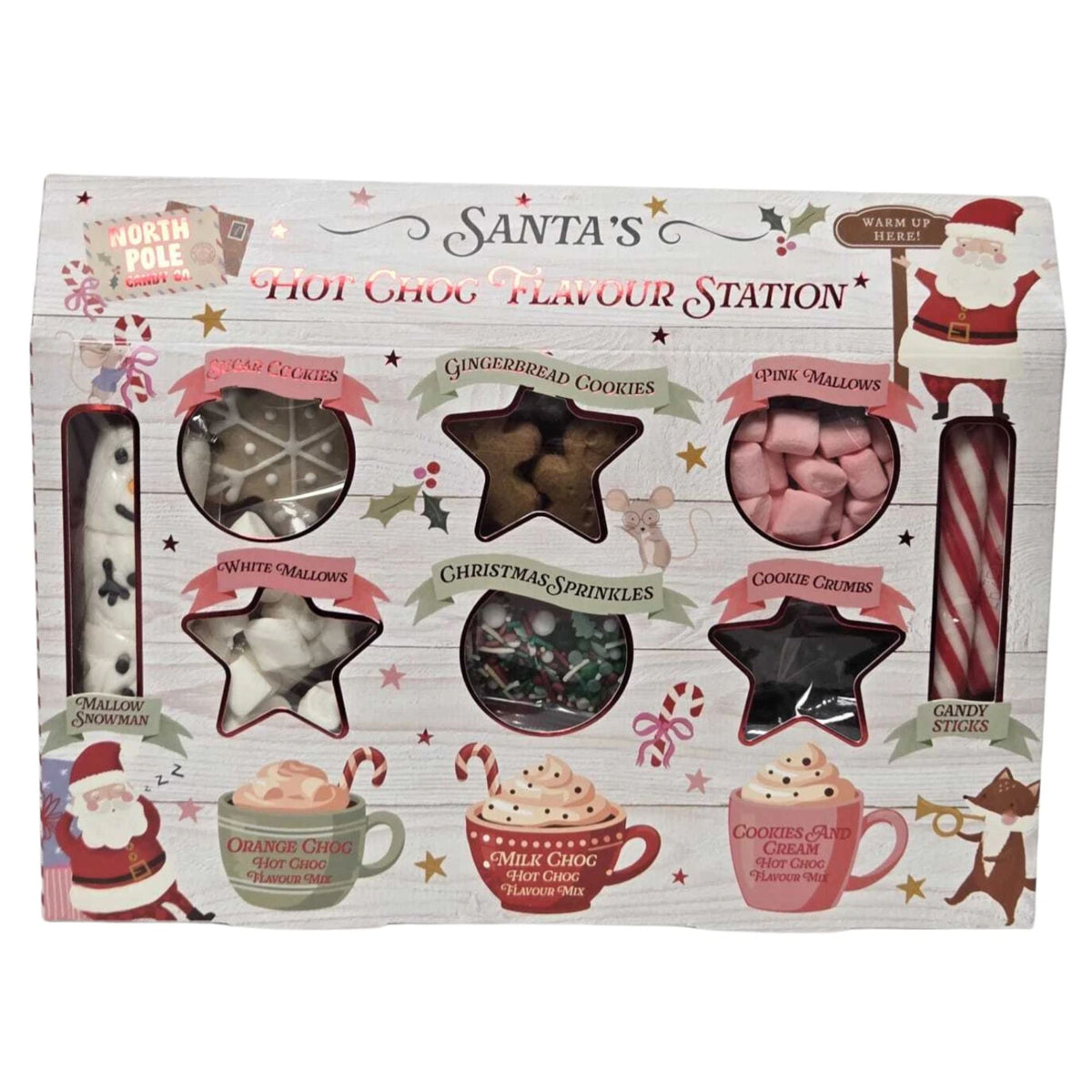 Santa’s Hot Choc Flavour Station Christmas Gift Set Marshmallows Biscuits & Toppings