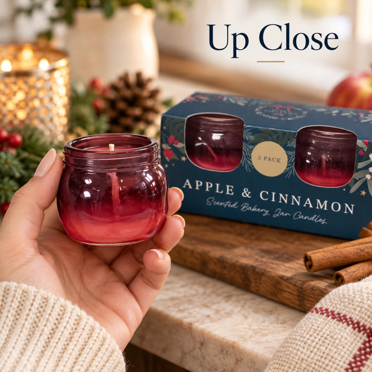 Apple & Cinnamon Scented Bakery Jar Candles 2 Pack | 42g Each