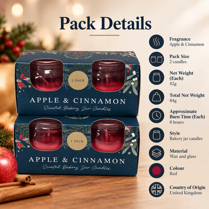 Apple & Cinnamon Scented Bakery Jar Candles 2 Pack | 42g Each