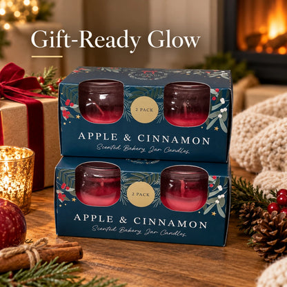 Apple & Cinnamon Scented Bakery Jar Candles 2 Pack | 42g Each