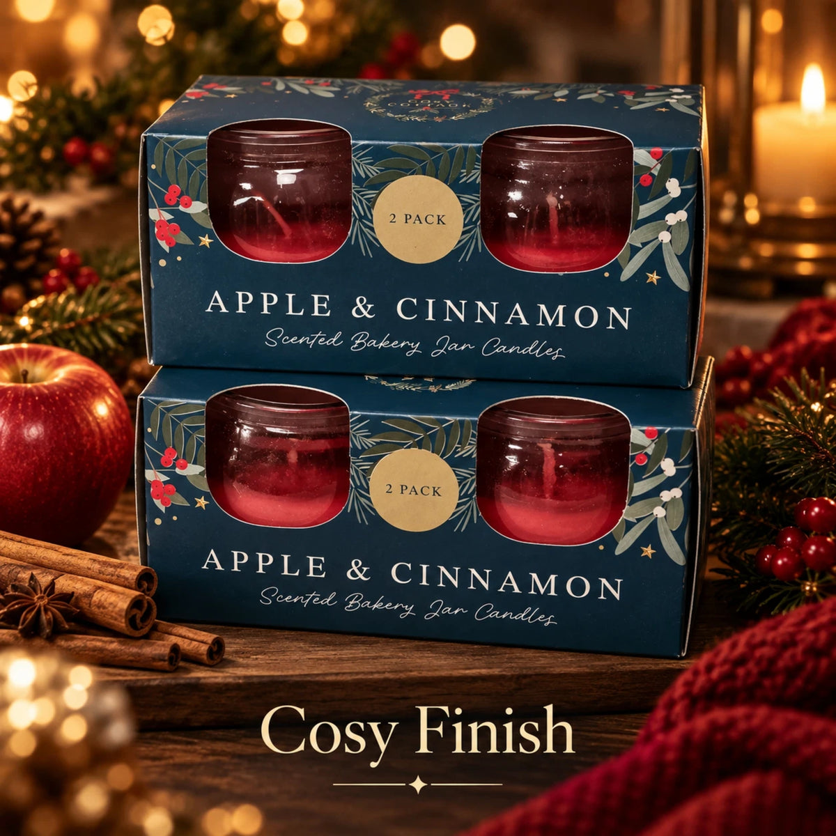 Apple & Cinnamon Scented Bakery Jar Candles 2 Pack | 42g Each