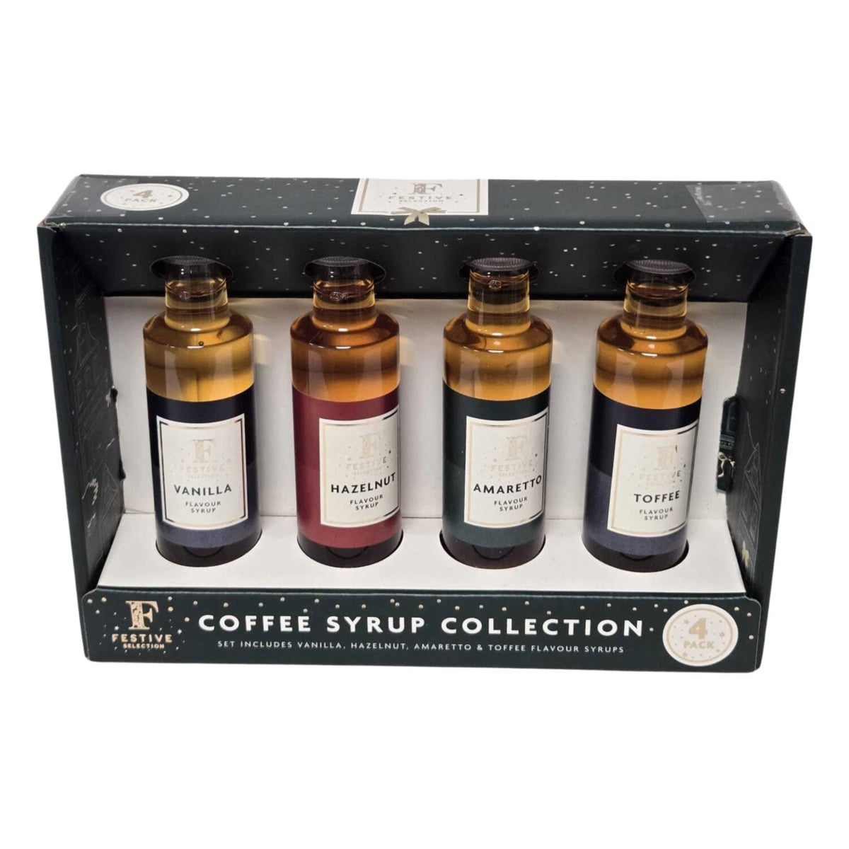 4 Pack Coffee Syrup Gift Set Vanilla Hazelnut Amaretto Toffee 4 x 85ml