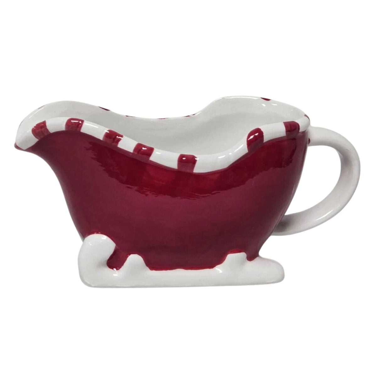 Christmas Sleigh Ceramic Gravy Boat Red White Festive Sauce Jug Serving Dish