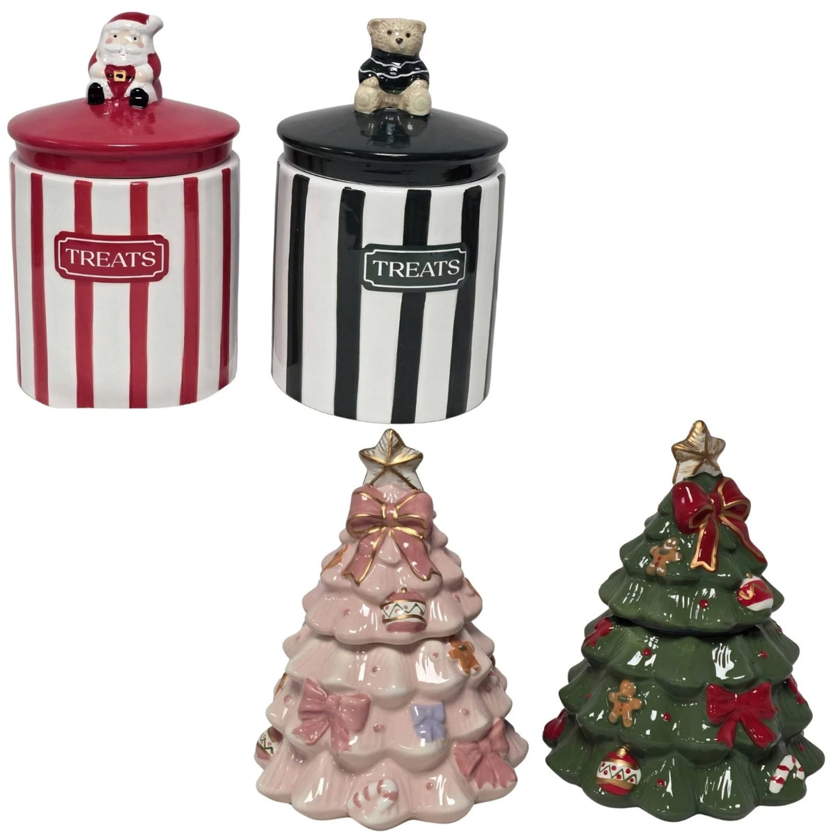Christmas Cookie & Treat Jars Santa Bear or Christmas Tree | Single & 2 Pack