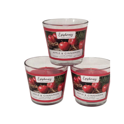 Epiphany Apple & Cinnamon Glass Cup Candles 3 Pack | 113g Each