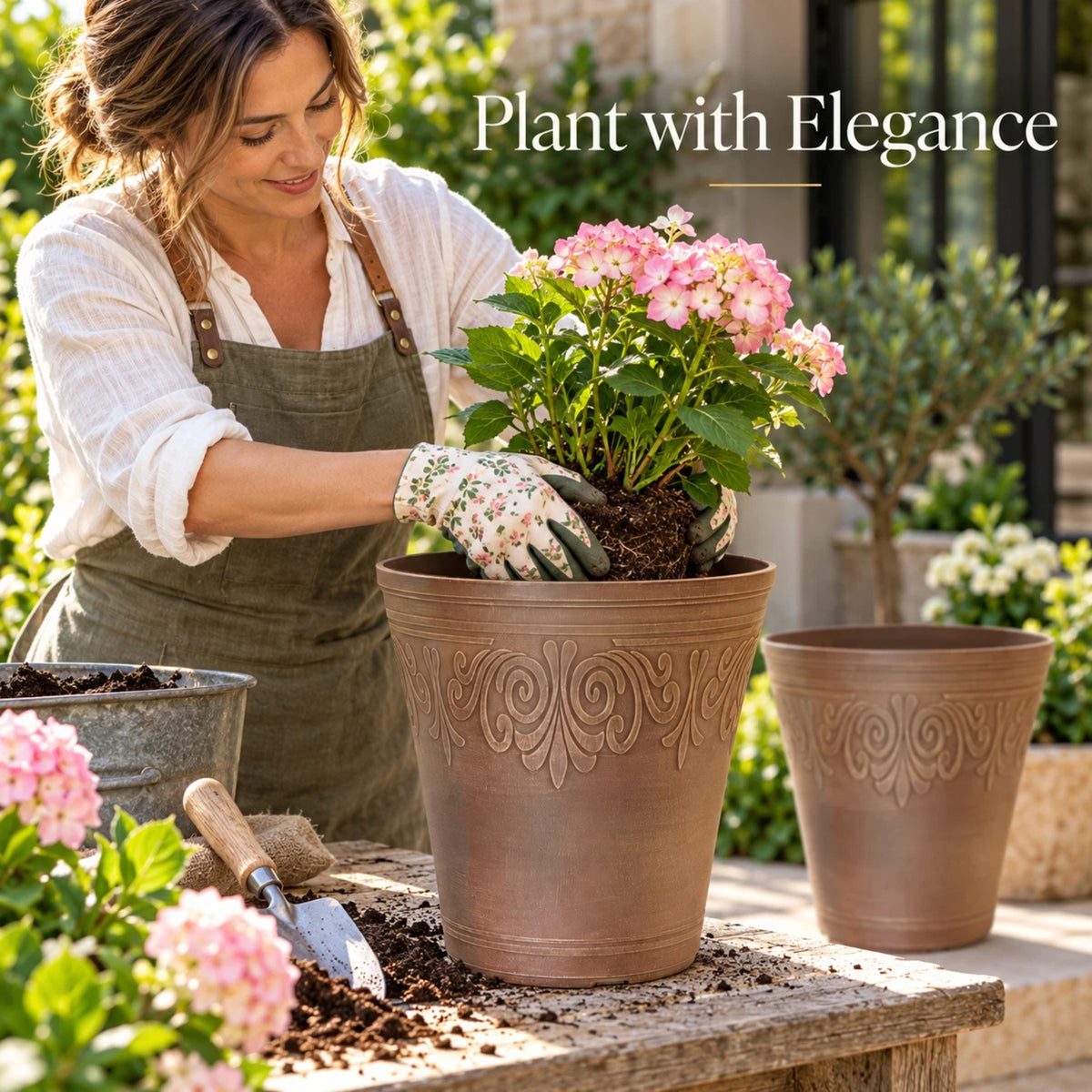 Laurel Tall Garden Planter 13 Inch 18.9L Butterscotch Brown | Single or 2 Pack