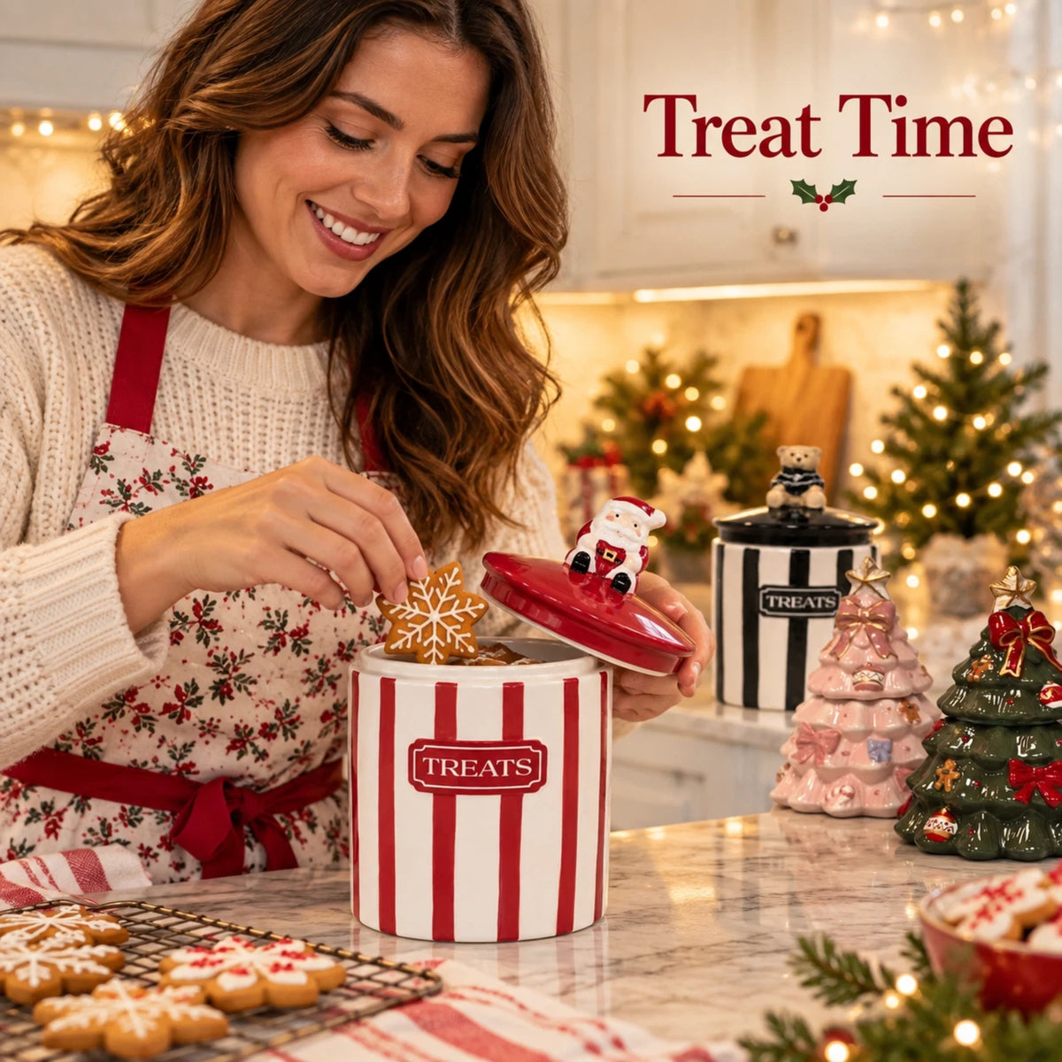 Christmas Cookie & Treat Jars Santa Bear or Christmas Tree | Single & 2 Pack