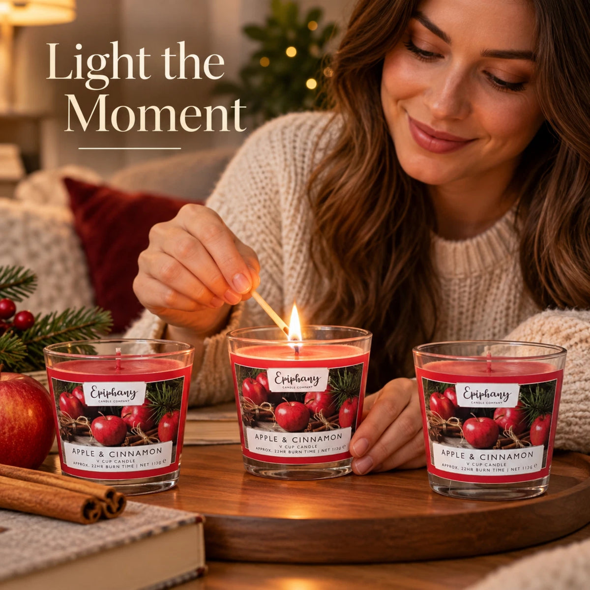 Epiphany Apple & Cinnamon Glass Cup Candles 3 Pack | 113g Each