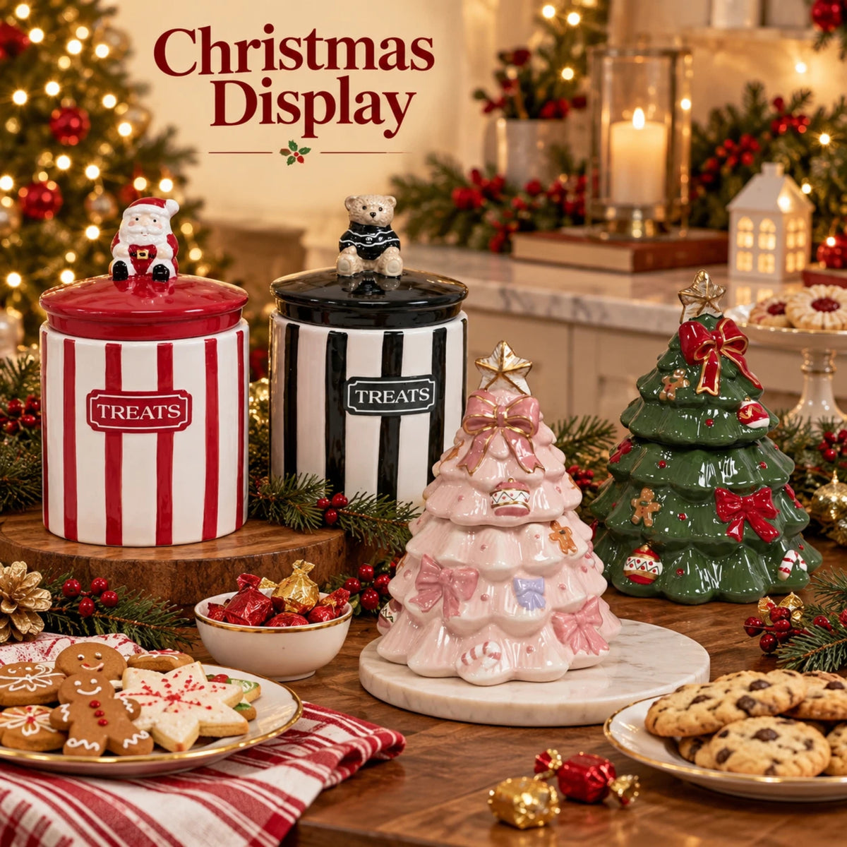 Christmas Cookie & Treat Jars Santa Bear or Christmas Tree | Single & 2 Pack