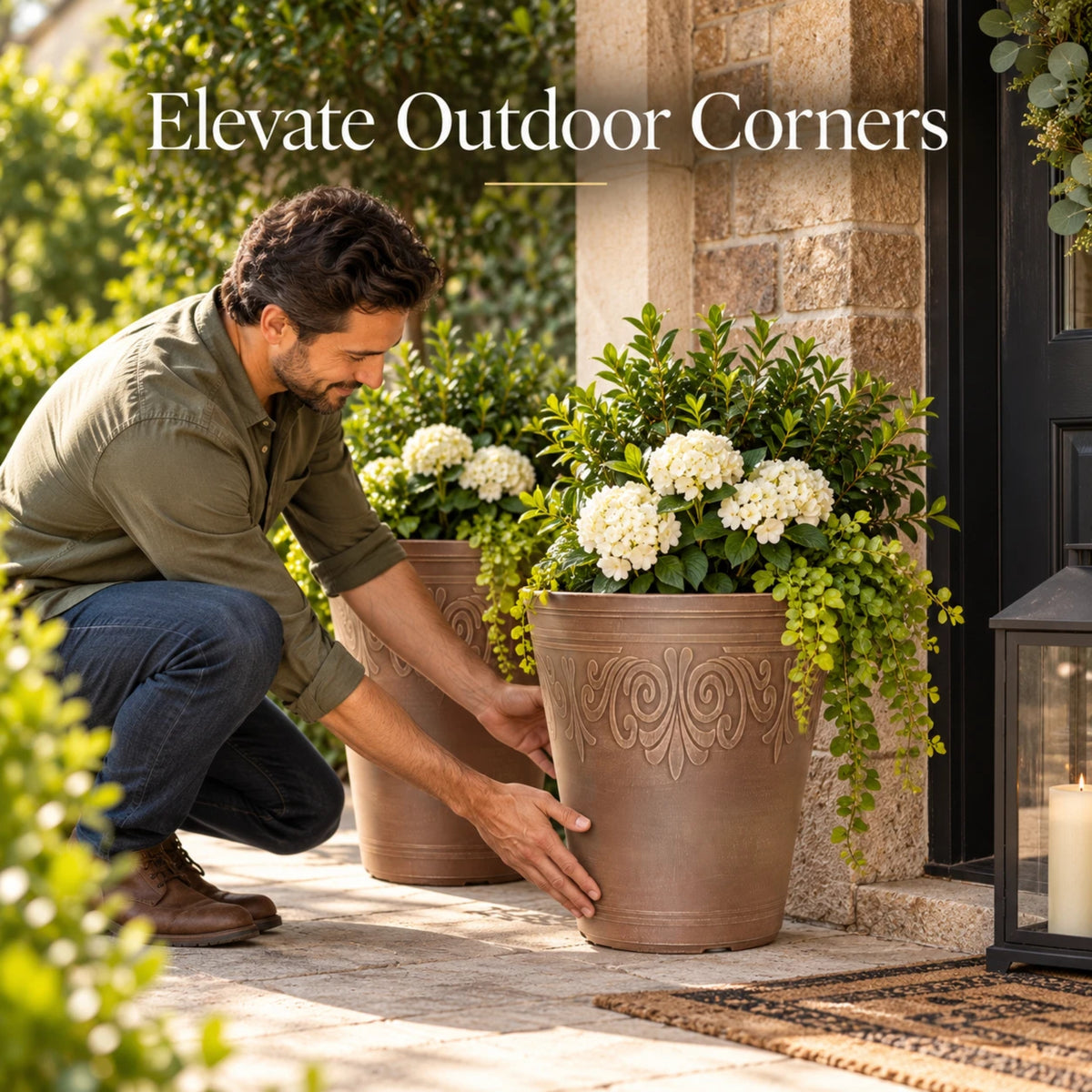 Laurel Tall Garden Planter 13 Inch 18.9L Butterscotch Brown | Single or 2 Pack