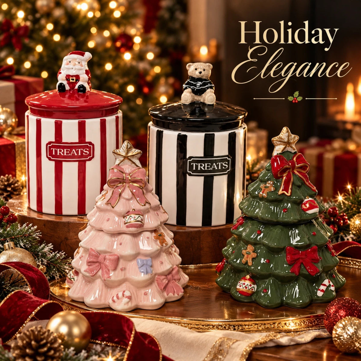 Christmas Cookie & Treat Jars Santa Bear or Christmas Tree | Single & 2 Pack