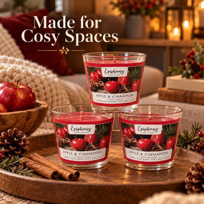 Epiphany Apple & Cinnamon Glass Cup Candles 3 Pack | 113g Each