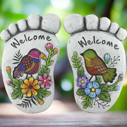 Colorful Welcome Foot Stepping Stones - A Warm Greeting for Your Garden