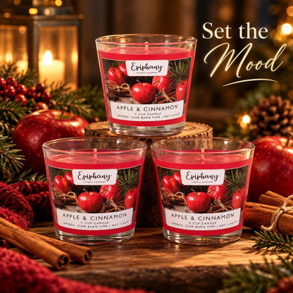 Epiphany Apple & Cinnamon Glass Cup Candles 3 Pack | 113g Each
