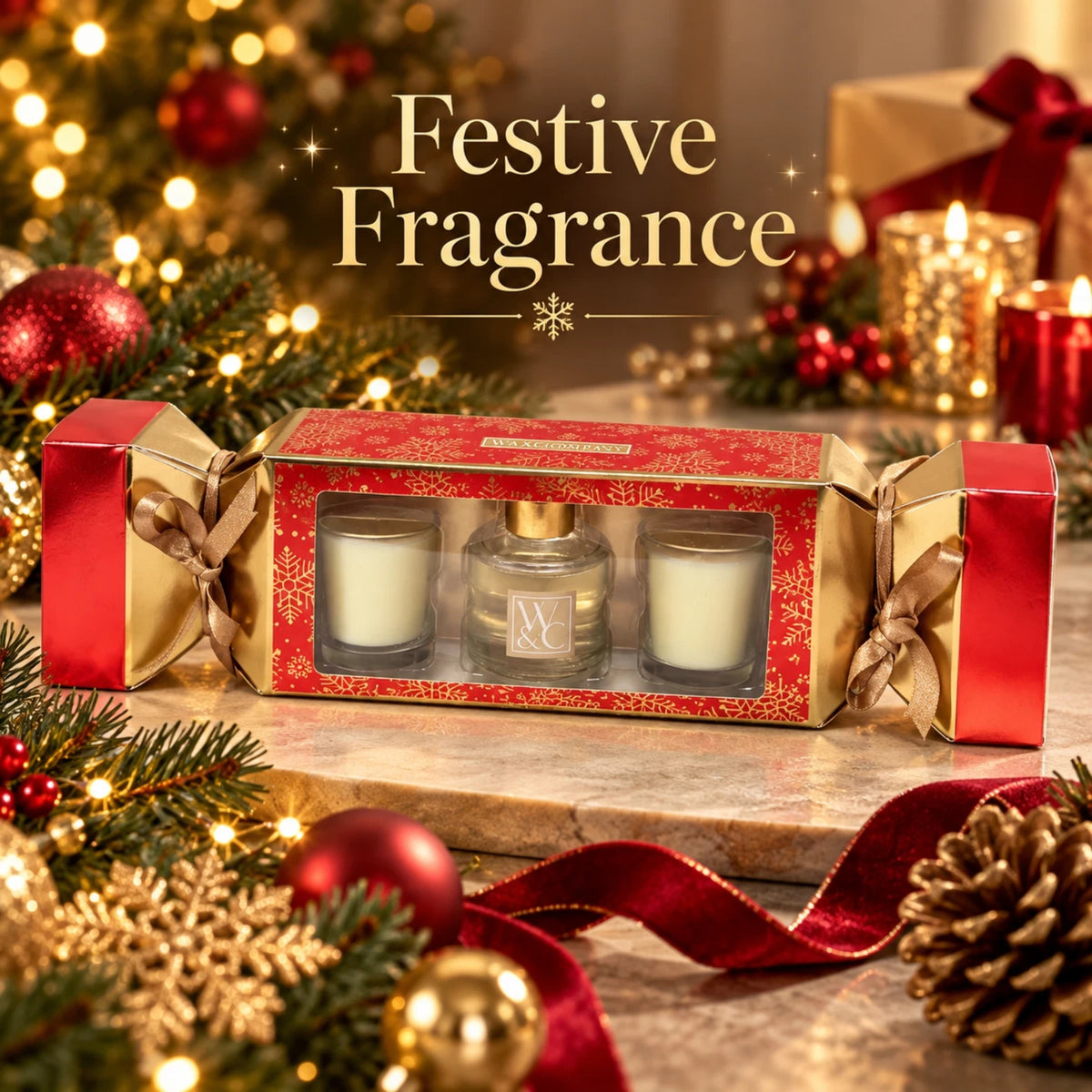 Warm Apple & Cinnamon Candle & Diffuser Gift Set | Christmas Cracker Box
