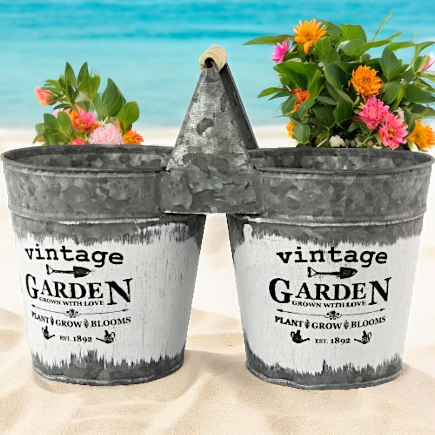 Vintage Charm for Your Garden: Double Tin Planter for Indoor & Outdoor Plants