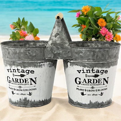Vintage Charm for Your Garden: Double Tin Planter for Indoor & Outdoor Plants