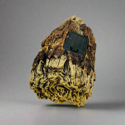 Solar-Powered Tree Trunk with Birdhouse and LED Light