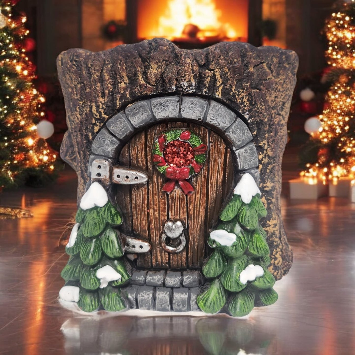 Divas World Enchanted Christmas Fairy Door - Festive Garden Decoration