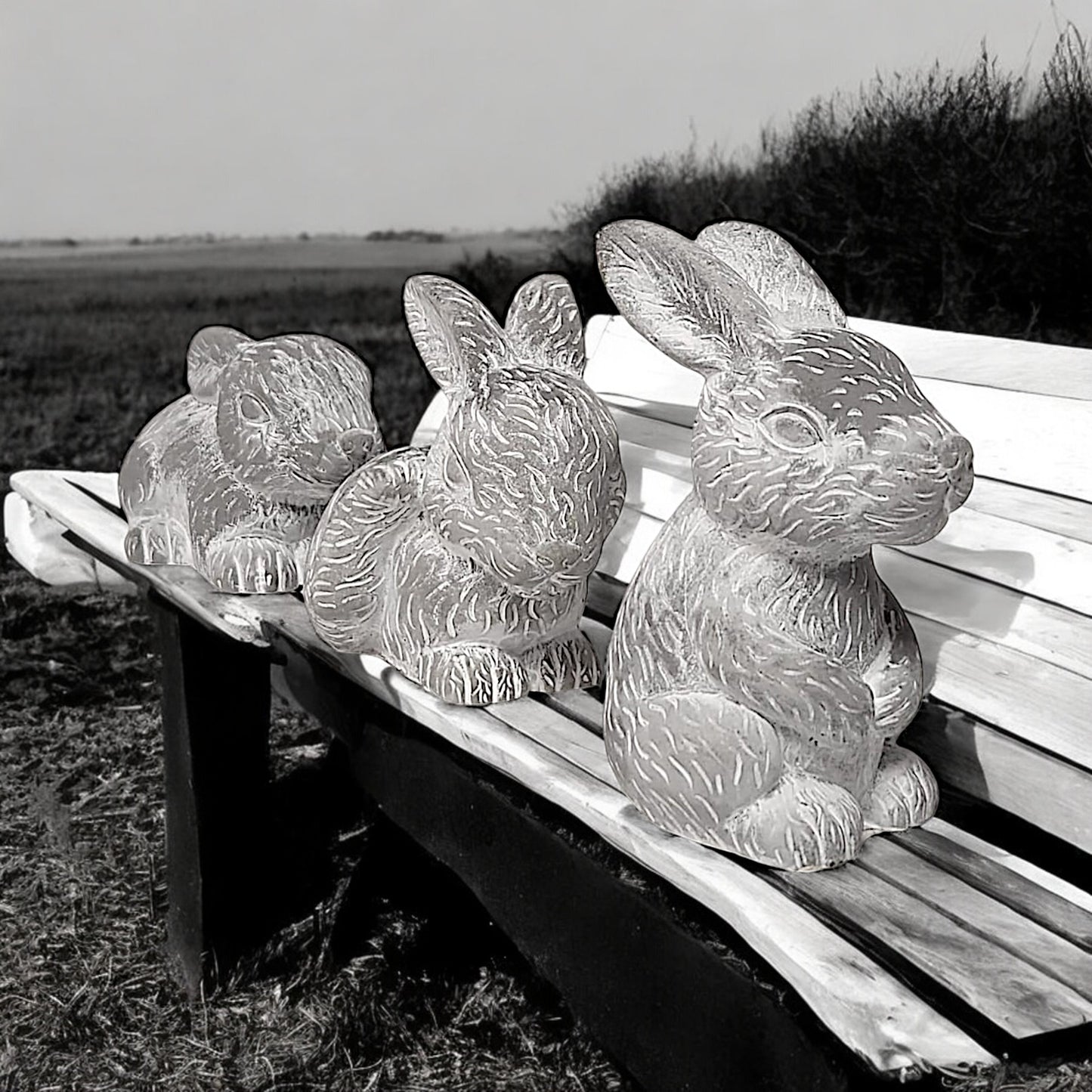 3 Adorable Bunny Garden Statues - Set of 3