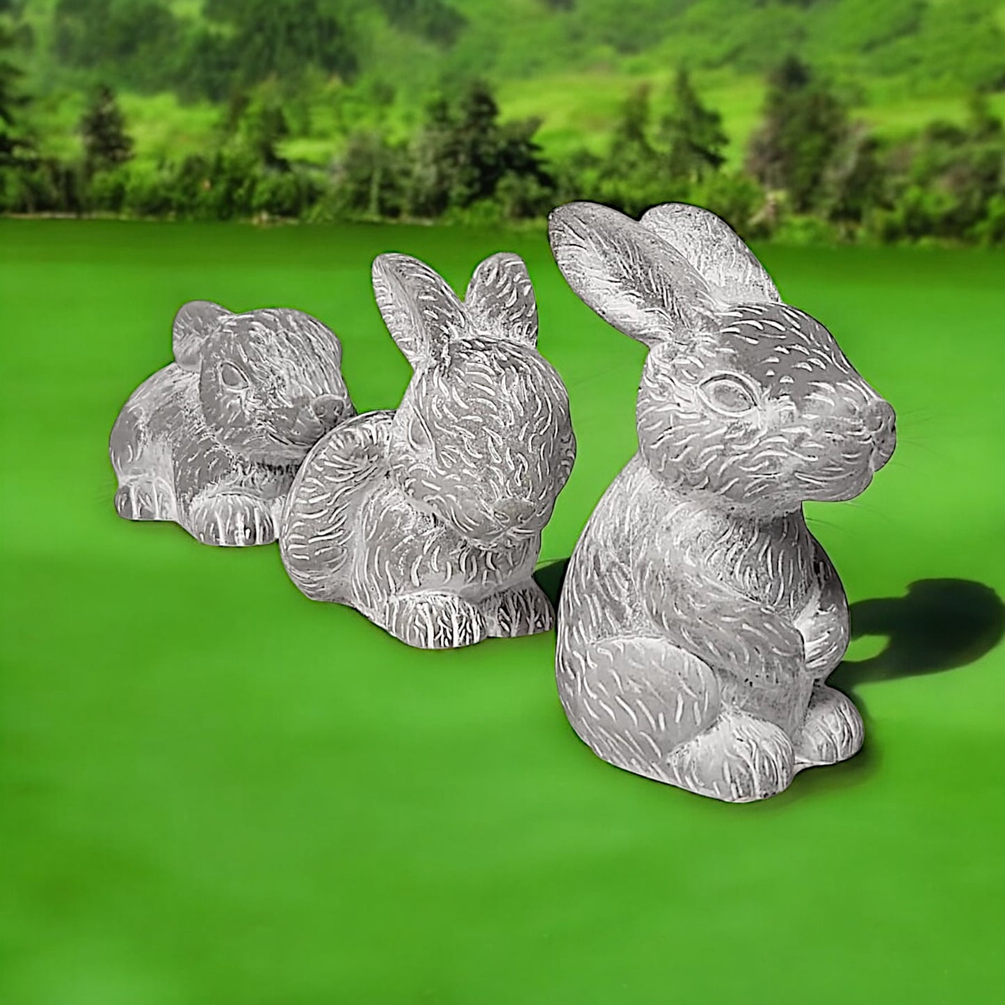 3 Adorable Bunny Garden Statues - Set of 3