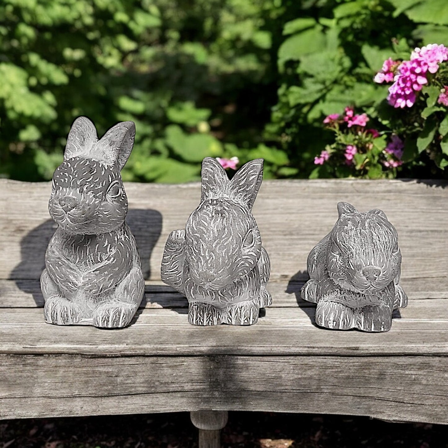 3 Adorable Bunny Garden Statues - Set of 3