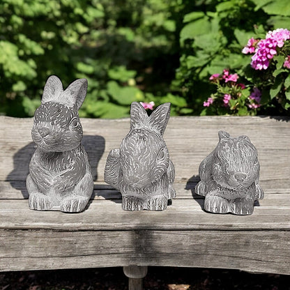 3 Adorable Bunny Garden Statues - Set of 3
