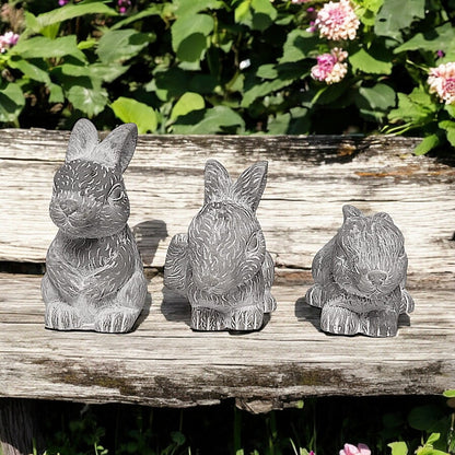 3 Adorable Bunny Garden Statues - Set of 3