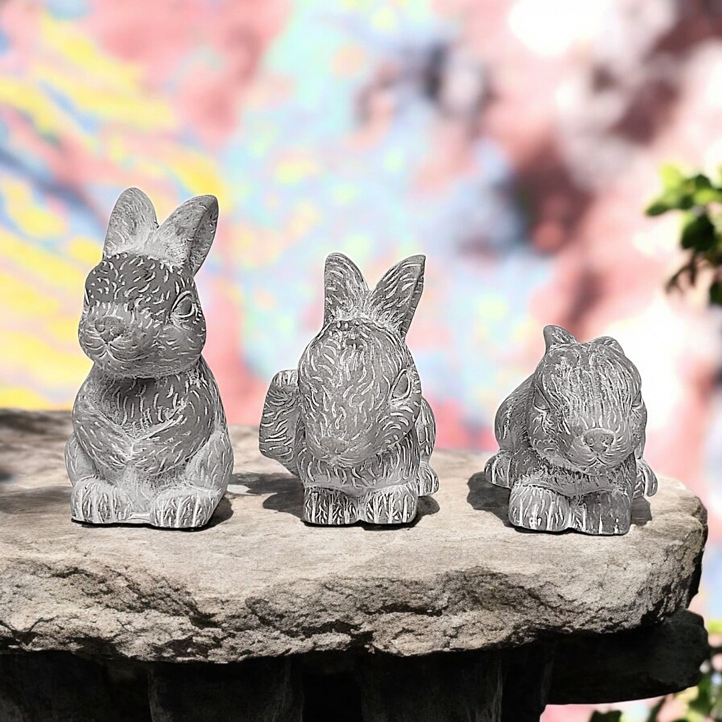 3 Adorable Bunny Garden Statues - Set of 3