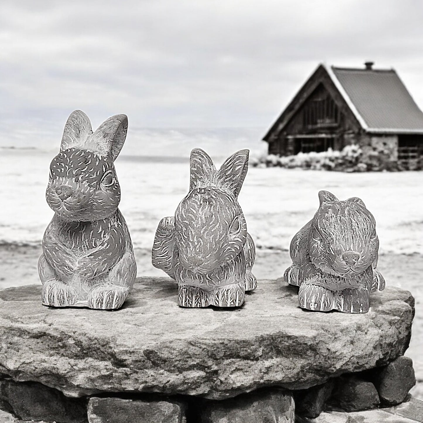 3 Adorable Bunny Garden Statues - Set of 3