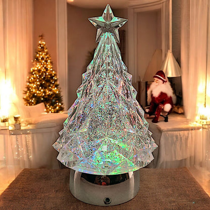 Rotating LED Crystal Christmas Tree with Color-Changing Lights and Water Spinner