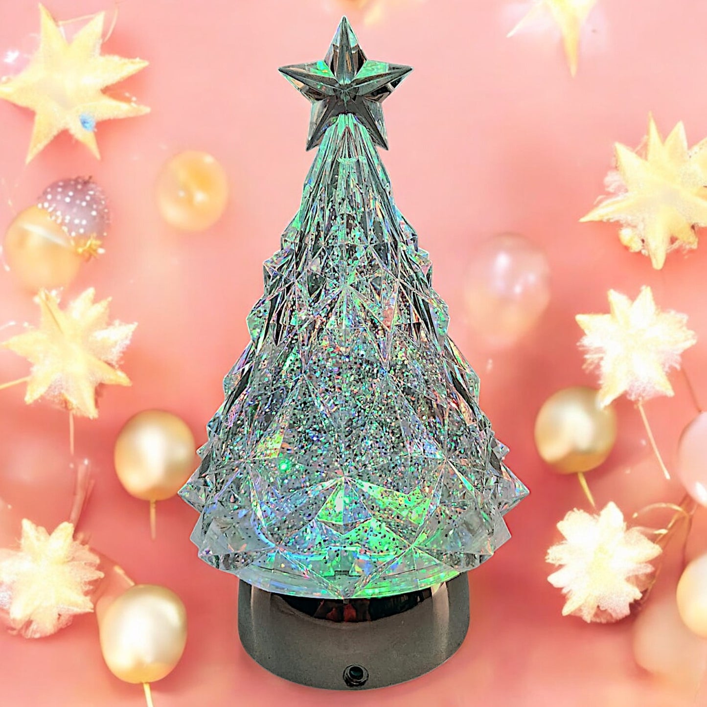 Rotating LED Crystal Christmas Tree with Color-Changing Lights and Water Spinner