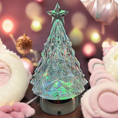 Rotating LED Crystal Christmas Tree with Color-Changing Lights and Water Spinner