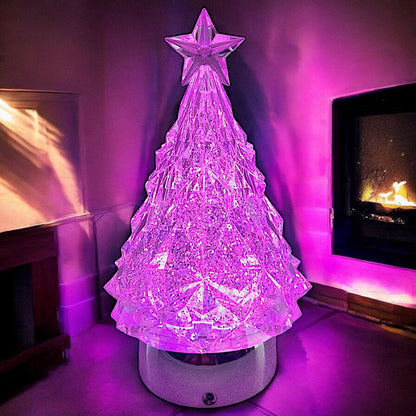 Rotating LED Crystal Christmas Tree with Color-Changing Lights and Water Spinner