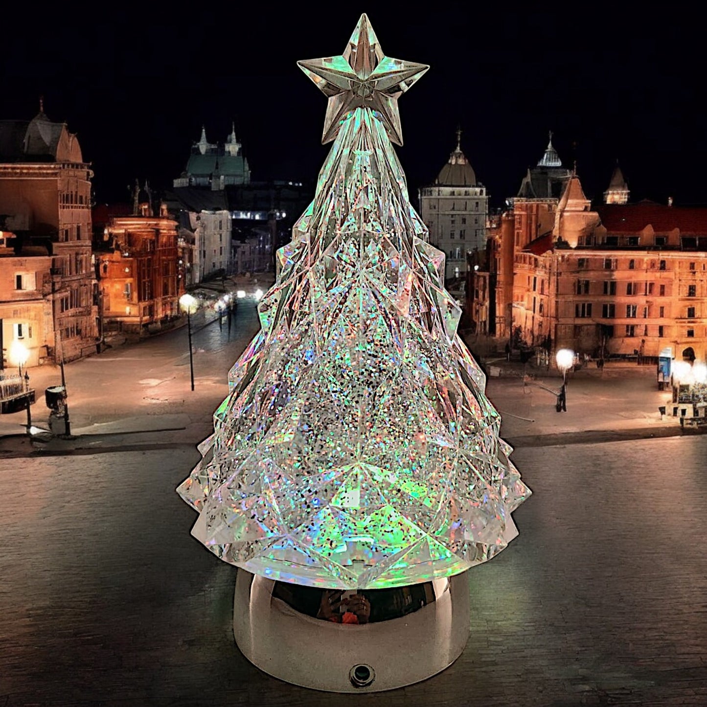 Rotating LED Crystal Christmas Tree with Color-Changing Lights and Water Spinner