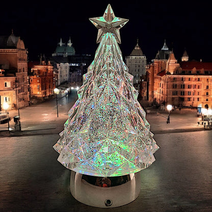 Rotating LED Crystal Christmas Tree with Color-Changing Lights and Water Spinner