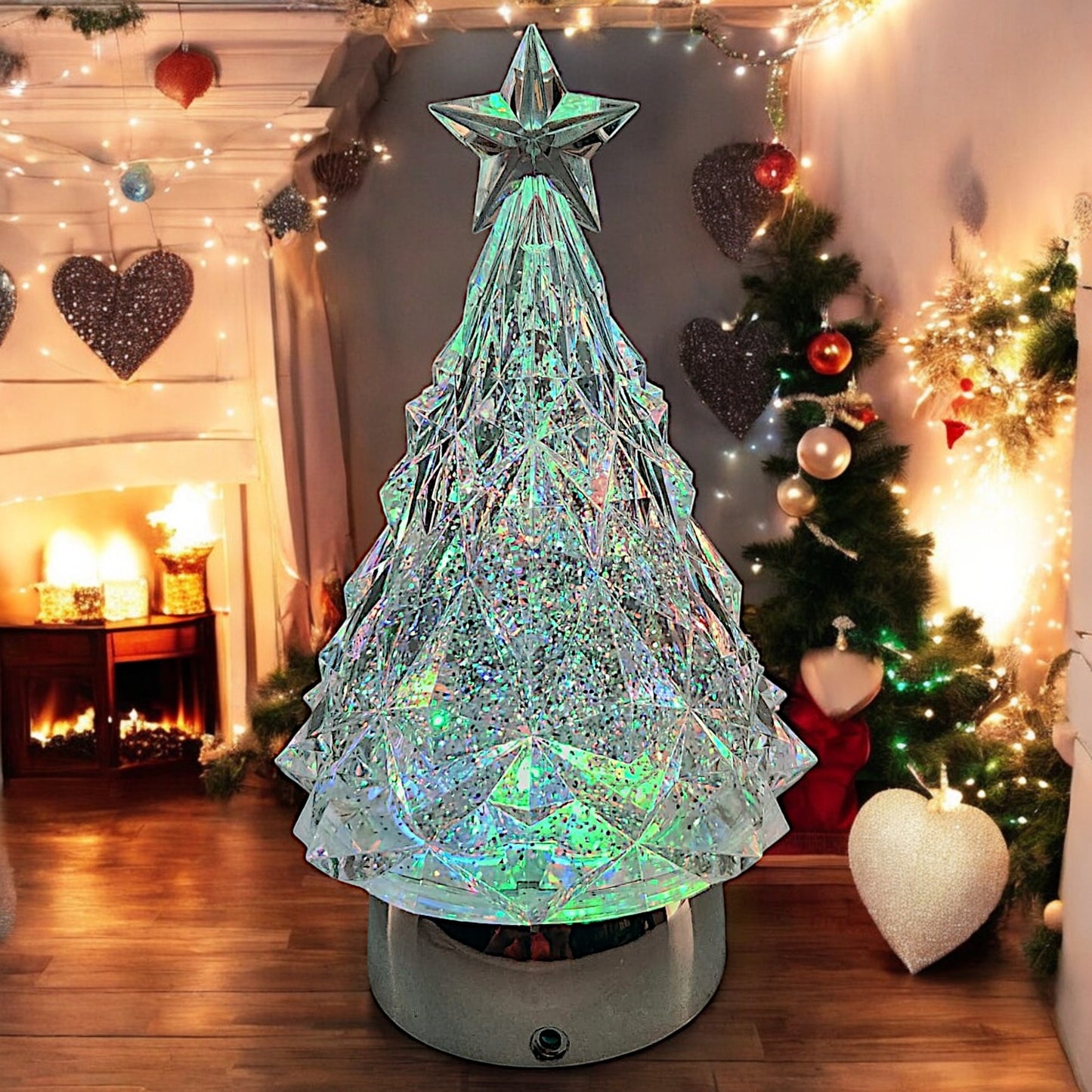 Rotating LED Crystal Christmas Tree with Color-Changing Lights and Water Spinner