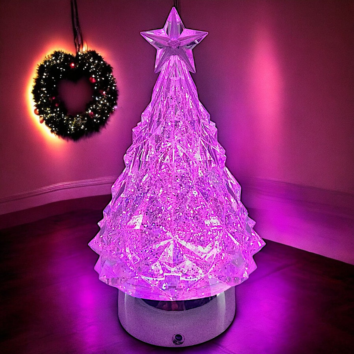Rotating LED Crystal Christmas Tree with Color-Changing Lights and Water Spinner