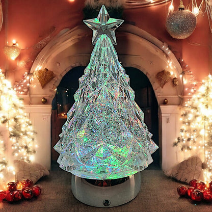 Rotating LED Crystal Christmas Tree with Color-Changing Lights and Water Spinner