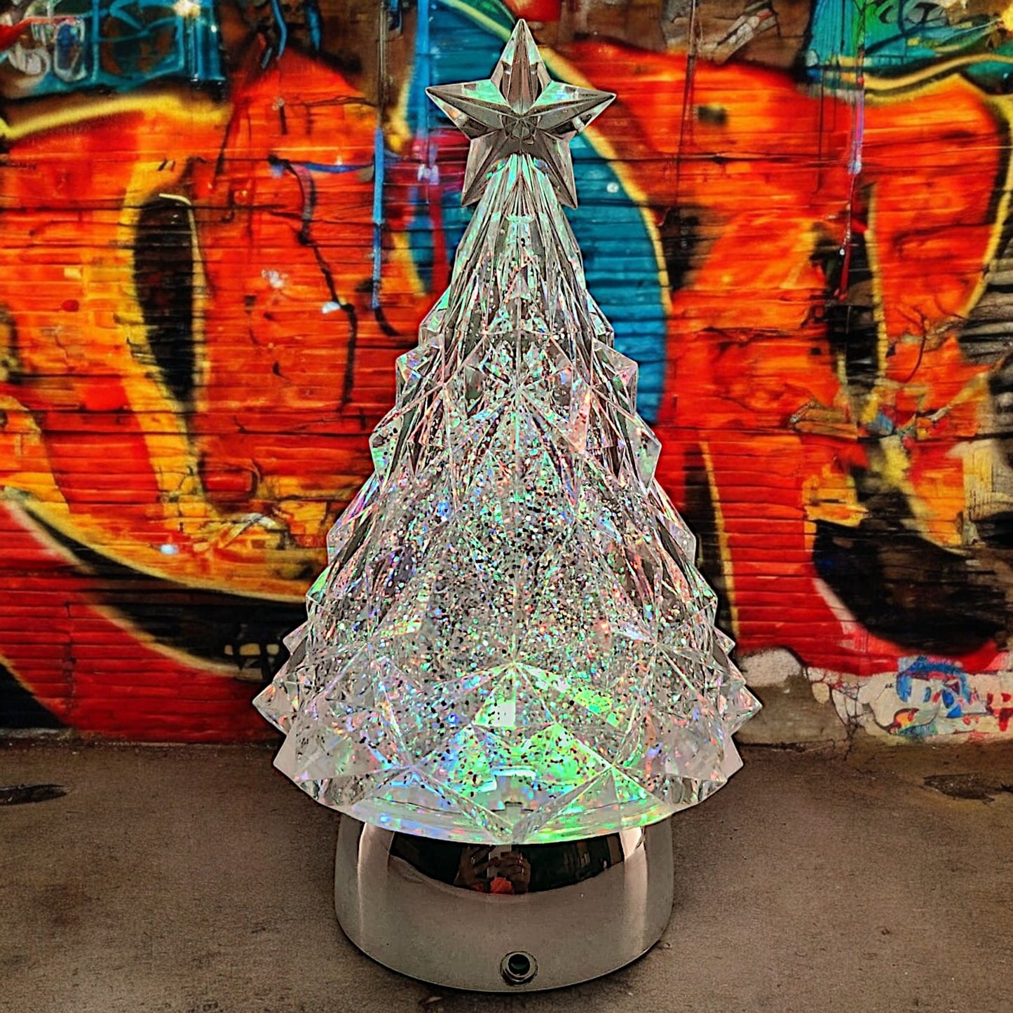 Rotating LED Crystal Christmas Tree with Color-Changing Lights and Water Spinner